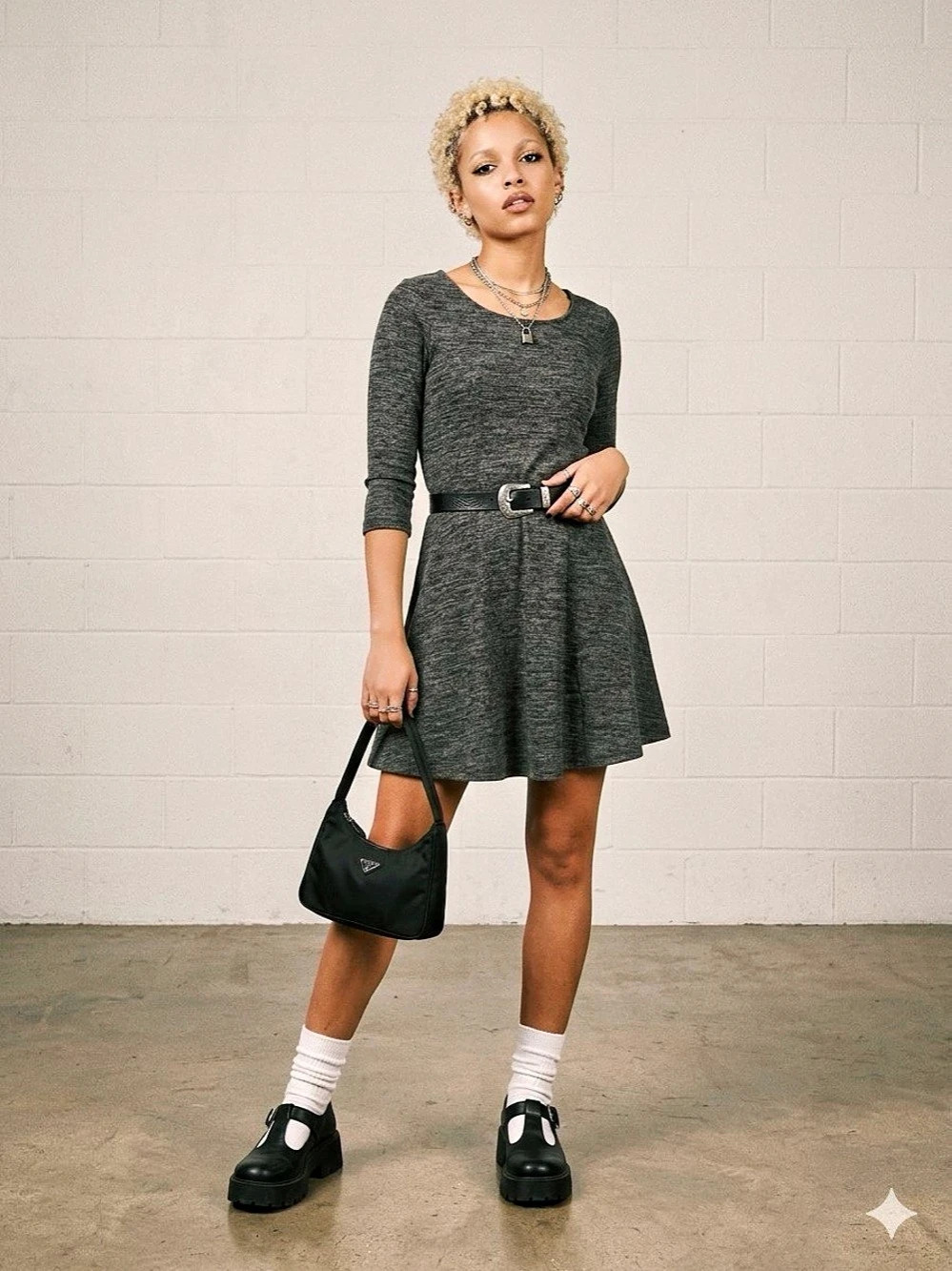 ✨ Everly Charcoal Gray Marled Knit Skater Mini Dress ✨